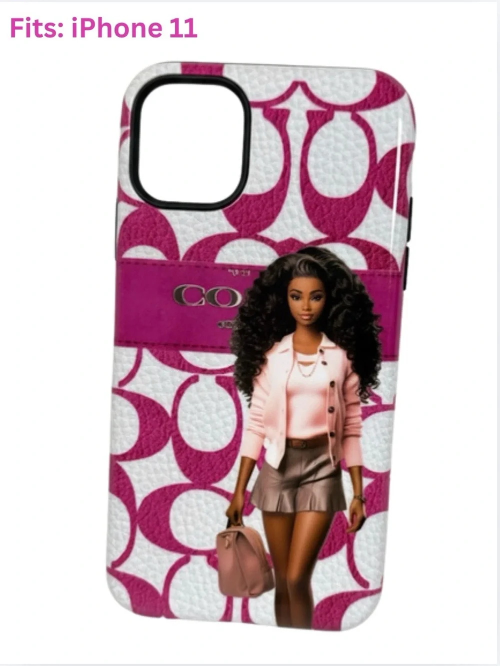 PHONE CASE: African American Barbie, Pink Jacket & Brown Skirt, iPhone 11, NWOT
